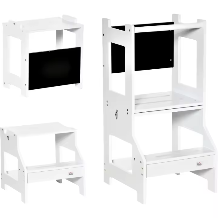 Taburete de Aprendizaje 2 en 1 Versátil para Niños Mayores de 3 Años Escritorio Convertible con Escritura y Barra de Seguridad 42x44x86 cm Gris - 1