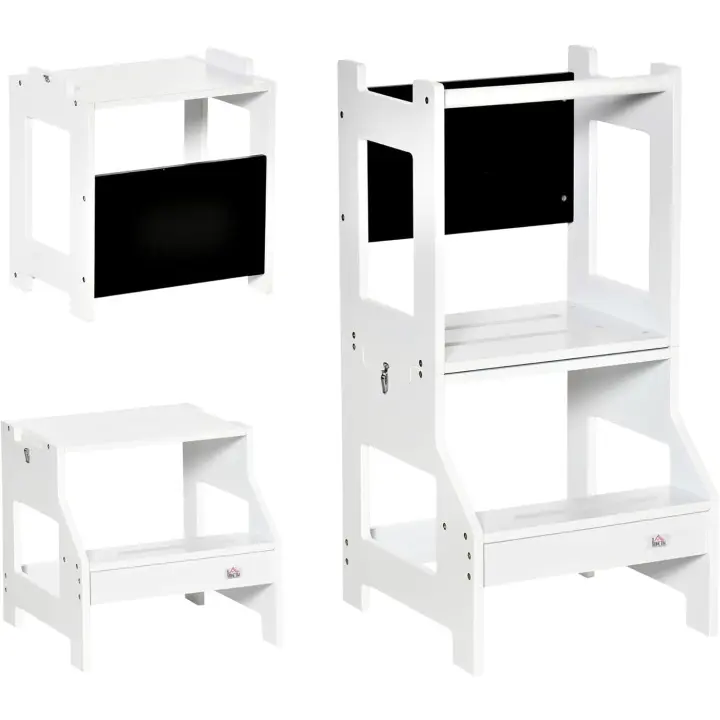 Taburete de Aprendizaje 2 en 1 Versátil para Niños Mayores de 3 Años Escritorio Convertible con Escritura y Barra de Seguridad 42x44x86 cm Gris - 1