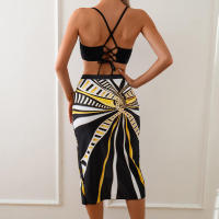 Conjunto de Bikini de tres piezas para mujer, traje de baño con estampado de falda larga y bolsa dura, novedad de 2024 - details 7
