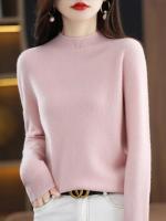 100% suéter de cachemira de lana merina, suéter tejido para mujer, jerséis de manga larga con cuello alto, ropa de otoño e invierno, Jersey cálido, Tops - details 14