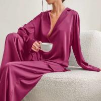 Conjunto de pijama sexy para mujer Bo Cut, tres pantalones informales sueltos de manga larga, top cómodo para el hogar de seda satinada suave, 2 piezas - details 19
