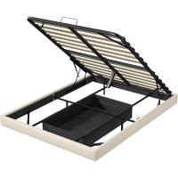 sin cabecero, cama doble con iluminación LED, estructura de cama con somier de láminas y marco de metal, marco de cama flotante, cama de almacenamiento con espacio de - details 8