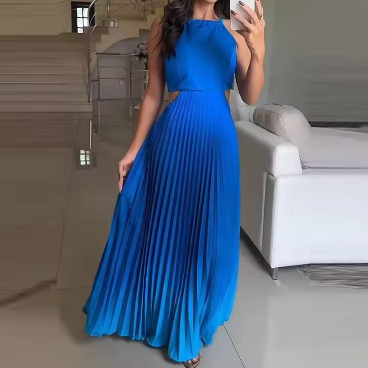 Elegante Vestido de Fiesta Holgado de Cintura Alta con Lazo Trasero Vestido Largo de Encaje con Estampado de Gradiente para Mujeres - 1