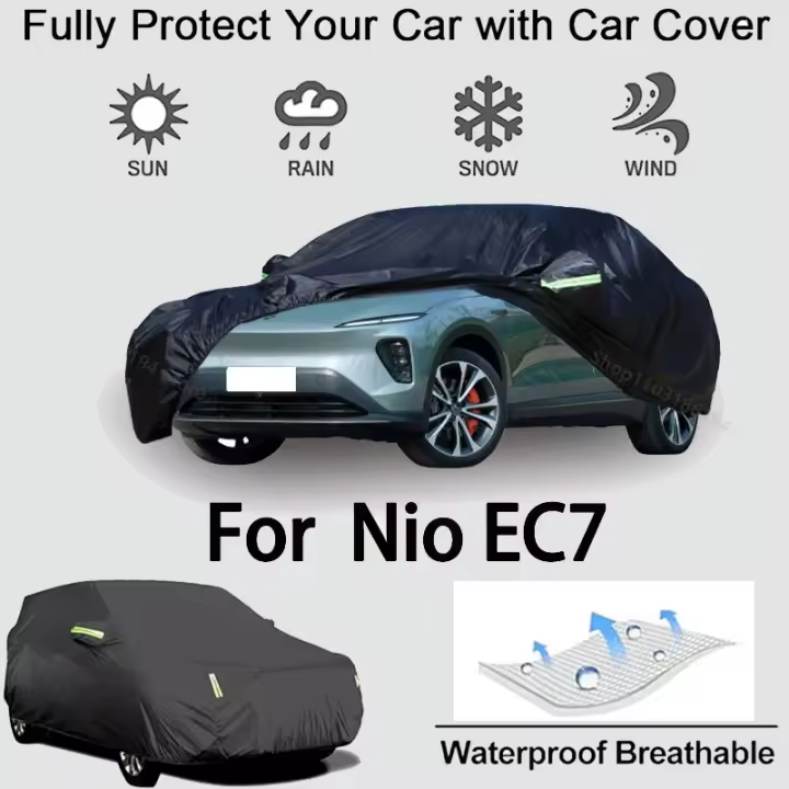 Funda completa para coche para Nio EC7, protección exterior a prueba de nieve, parasol, accesorios para automóviles impermeables y a prueba de polvo, color negro - 1