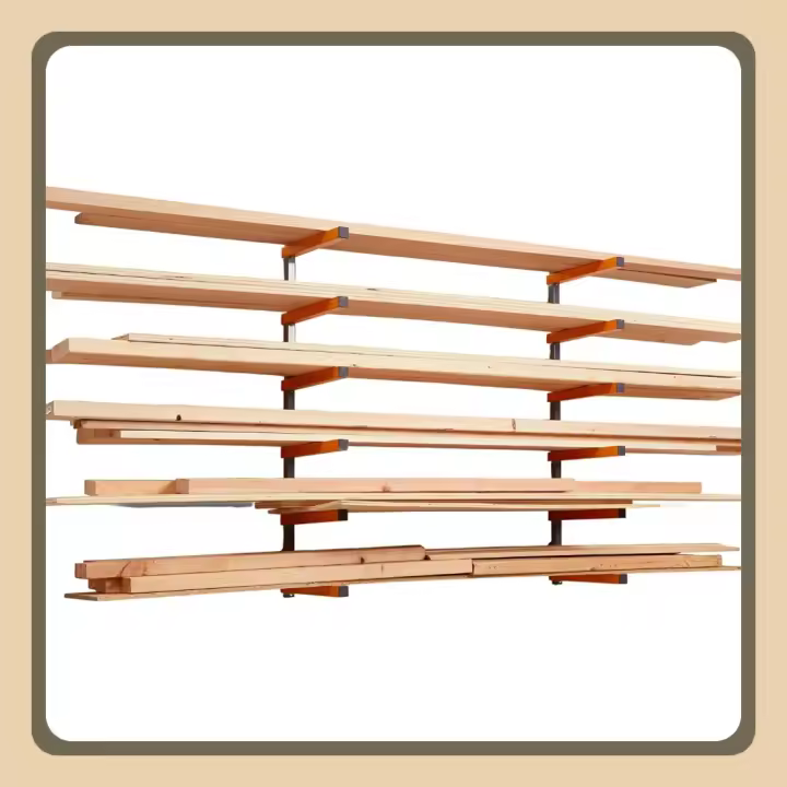 Organizador de madera y estante de metal para almacenamiento de madera con soporte de pared de 6 niveles, uso en interiores y exteriores, color naranja |   PBR-001 - 1