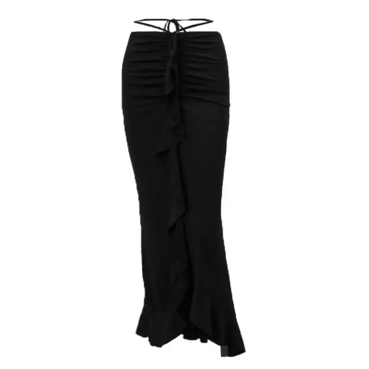 BUNO-falda ajustada con volantes lisos para mujer, faldas sexys fruncidas de cintura alta para la calle, vestido corto informal elegante de oficina para verano - 1