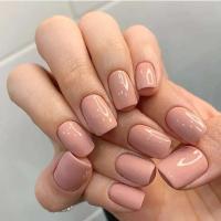 24 piezas de diseño rojo vino de color sólido, uñas postizas cuadradas cortas, puntas de uñas completamente cubiertas, acabado simple y desmontable - details 5