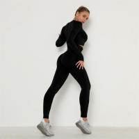 conjunto de yoga para mujer sin costuras ropa deportiva de gimnasio con manga larga sujetador de alto cinturón leggings de gimnasio traje deportivo - details 9