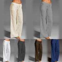 Pantalones de pierna ancha de lino y algodón para mujer, pantalón largo recto con cintura elástica y cordón, holgado e informal, con bolsillos lisos - details 13