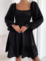 Elegante Vestido de Manga Larga para Mujer Color Sólido, con Volantes, Alta Calidad y Lujo Diseñador - details 3