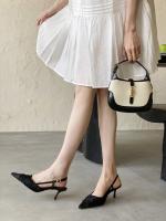 Diseño francés sentido nicho vestido negro tacones altos mujer stiletto estilo de hadas sandalias puntiagudas falda femenina - details 22