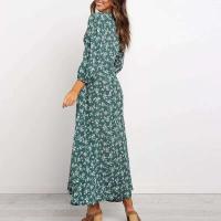 2025 nuevo Vintage mujeres vestido largo de gasa ral estampado linterna manga A-e Maxi Vestidos otoño elegante cuello en V Vestidos de invierno - details 4