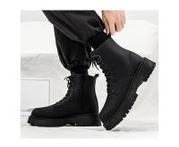 Hombres Botas De Herramientas De Locomotora Negra Botas De Cuero Informales Impermeables De Cuero Suave De Caña Alta - details 13