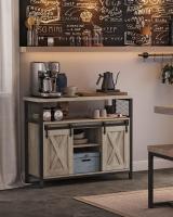 Aparador, Armario de Cocina, Armario de Almacenamiento, con 2 Puertas Correderas, 33 x 100 x 80 cm, Estantes Ajustables, para Salón, Marrón Rústico y Negro - details 10