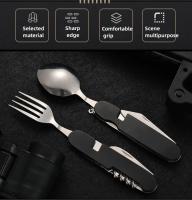 Juego De Utensilios De Cocina Plegables 4 En 1 Desmontable Acero Inoxidable Cuchillo Fork Cuchara Abrebotellas Portátil Para Camping Y Viajes Al Aire Libre - details 1