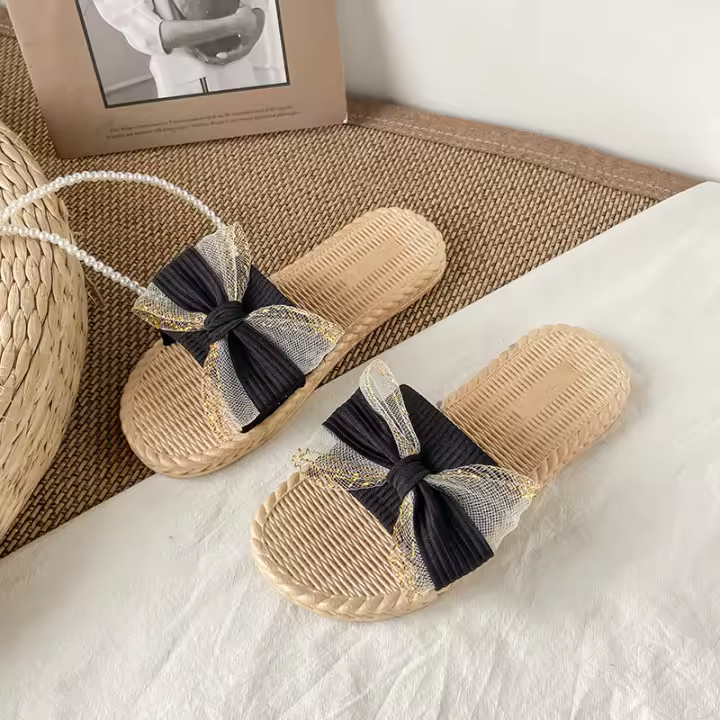 Zapatillas de Verano para Mujer Estilo de Hada con Lazo Zapatos de Playa de Cuero Sintético - 1