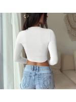 Camiseta básica de manga larga para mujer, top corto informal en blanco y negro, moda coreana para mujer - details 2