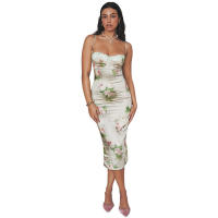 BUNO-Vestidos de invitados de boda para mujer, fiesta de noche elástico para Vestido de satén, traje Floral elegante para Festival y Club nocturno, verano - details 6