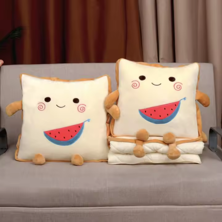 Almohada manta 2 en 1 con soporte lumbar para asiento, diseño de dibujos animados, manta de felpa para siesta, manta cuadrada suave para aire acondicionado, edredón para cama - 1