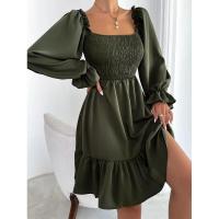 Vestido elegante de moda con cuello cuadrado largo y manga sólida para mujer - details 22