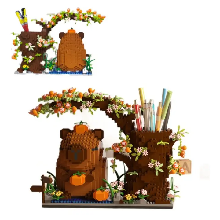 Bloques de construcción de capibara bonitos en caja, práctico y creativo soporte para bolígrafo, rompecabezas de ensamblaje de tamaño Mini, juguete para regalo - 1