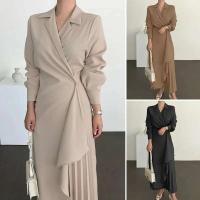 Elegante Vestido Largo con Pliegues para Mujer 2024 Traje de Oficina de Color Sólido Elegante - details 1