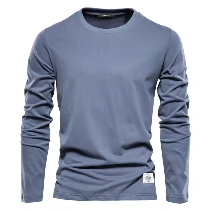100% algodón Camiseta de manga larga para hombre Camisetas casuales para hombre de primavera sólida Tops masculinos de alta calidad Ropa clásica Camisetas de hombre - 1