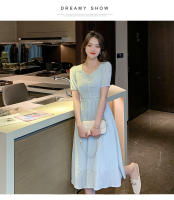 Falda larga de cintura alta para mujer, falda larga con temperamento, novedad de verano, vestido francés adelgazante, dulce y fresco, con cuello cuadrado - details 11