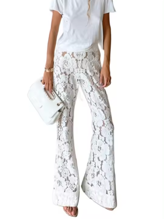 Pantalones de verano elegantes y elegantes de cintura alta para mujer con ribete blanco - 1