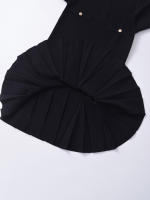 Vestido corto de punto con dobladillo plisado para mujer, minivestido negro de manga larga con cuello redondo y bolsillos frontales con botones, otoño e invierno - details 8