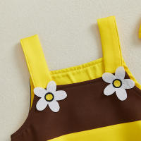 Pudcoco - Pelele de abeja para bebé niña, sin mangas, estampado floral 3D, mono con sombrero, juego de 2 piezas - details 7
