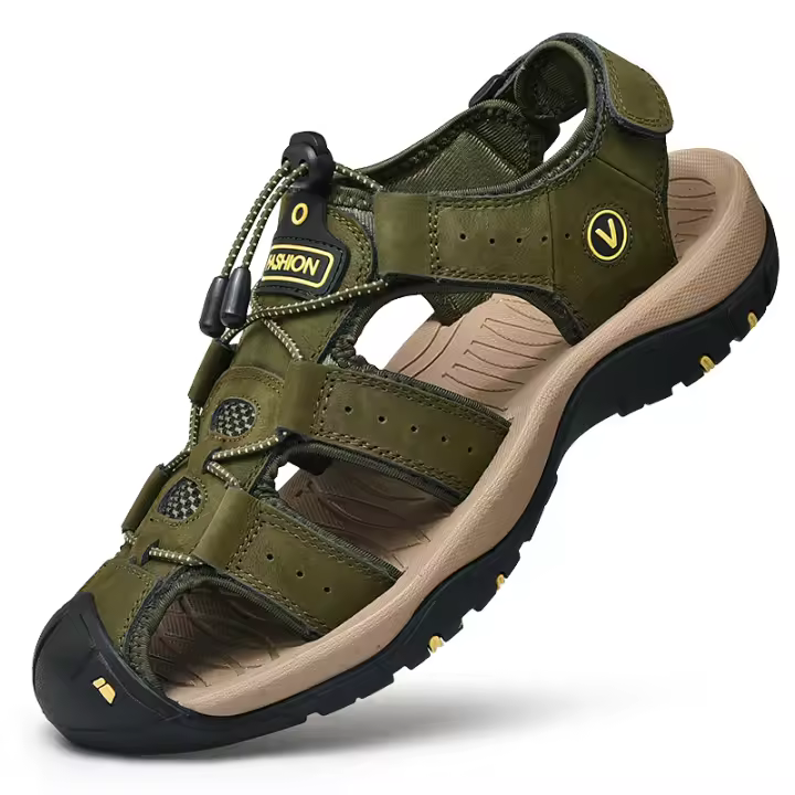 Sandalias deportivas de verano para hombre, sandalias para senderismo al aire libre, punta cerrada, cuero genuino, sandalias informales para caminar, zapatos de agua - 1