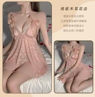 Camisón transparente de lencería sexy con tirantes de perlas y lazo de mariposa con ribete de encaje puro - details 6