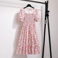 Vestido Midi Bohemio De Mujer Para Verano En Chiffón Con Cuello Cuadrado Y Manga Corta Vestido Casual De Playa Vacaciones Plegado A-Line - details 15