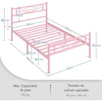 Cama Individual con Espacio Bajo Marco Metal Altura 32 cm Cama Individual con Cabecera para Colchón de 90 x 190 cm Blanco - details 28