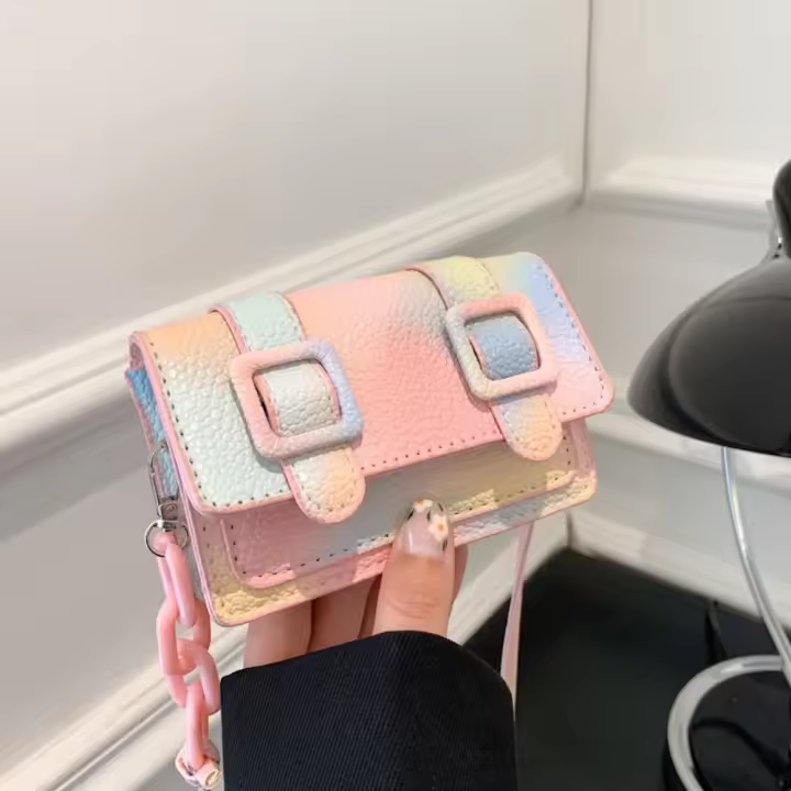 Mini bolso de mensajero pequeño con hebilla de cinturón Retro para mujer, bolso de hombro cuadrado con cadena ligera de cuero PU - 1