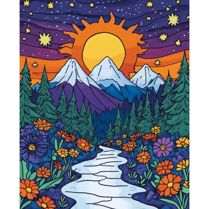 RUOPOTY-cuadro por número de Sol para adultos, dibujo sobre lienzo, pintura acrílica, paisaje, decoración del hogar, arte - 1
