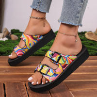 Zapatillas planas con estampado aleatorio para mujer, zapatos informales, sandalias de playa, chanclas para caminar, verano, 2024 - details 11