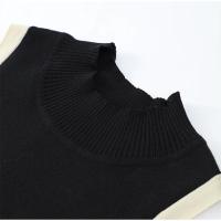 Vestido corto plisado de punto con bordes en contraste para mujer, minivestido elegante de cuello alto sin mangas, ajustado,2024 - details 2