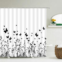 Cortinas de ducha con patrón de mariposa para baño, tela impermeable de alta calidad con estampado 3D de flores, 12 ganchos - details 9