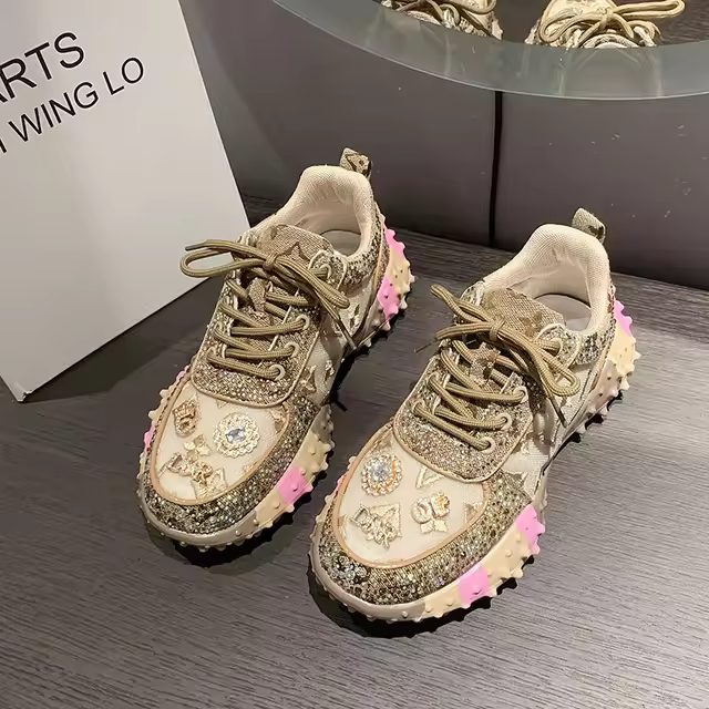 Zapatillas de Moda para Mujer de Lujo con Diamantes Zapatos Deportivos de Plataforma al Aire Libre de Primavera Otoño Calzado de Diamantes Nuevo para Mujeres 2024 - 1