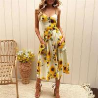 Correas con estampado de playa, abrigo de verano sin mangas con cuello en V para mujer, vestido midi sexy, vestidos elegantes Vestiti Donna - details 14