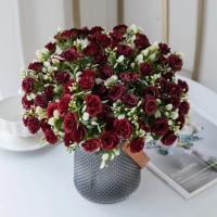 15 cabezas, 5 tenedores, rosa de seda Artificial, pequeños brotes de té, regalos, flores artificiales, álbum de recortes, ramo de novia de boda - details 1