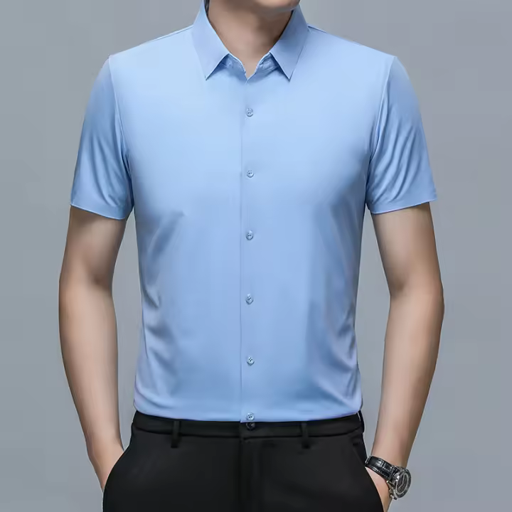 Camisa de Seda de Hielo Sin Costuras para Hombres Camisa Ligera de Verano Estilo de Negocios Casual - 1