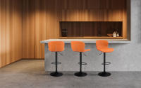 Taburetes Altos de Cocina Juego de 2, Taburete de Bar Regulable en Altura en Cuero PU, Taburete Alto con Respaldo y Reposapiés, Taburete Cocina Giratorio, Moderno, Naranja - details 4
