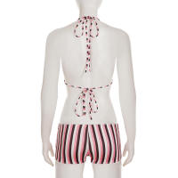 Conjunto de dos piezas de bikini a rayas sexy estilo vacacional americano Lianlianbuwang, top halter y shorts para chica atractiva - details 23