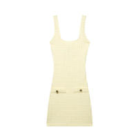 BUNO-2025 novedad de verano Vestido corto con tirantes anchos y cuello redondo elástico ajustado y dulce para mujer. - details 1