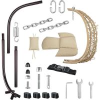 Sillón Colgante de jardín, Silla Mecedora Hamaca para Exterior, Estructura de Metal Nido de ratán y Cuerda + cojín Asiento Acolchado y reposacabezas, diseño Moderno, 198 x 110 x 95 cm (Beige) - details 8