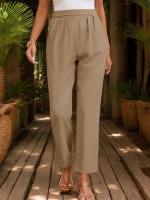Pantalones de moda coreana para mujer de cintura alta, lisos, primavera-verano, nuevos - details 4