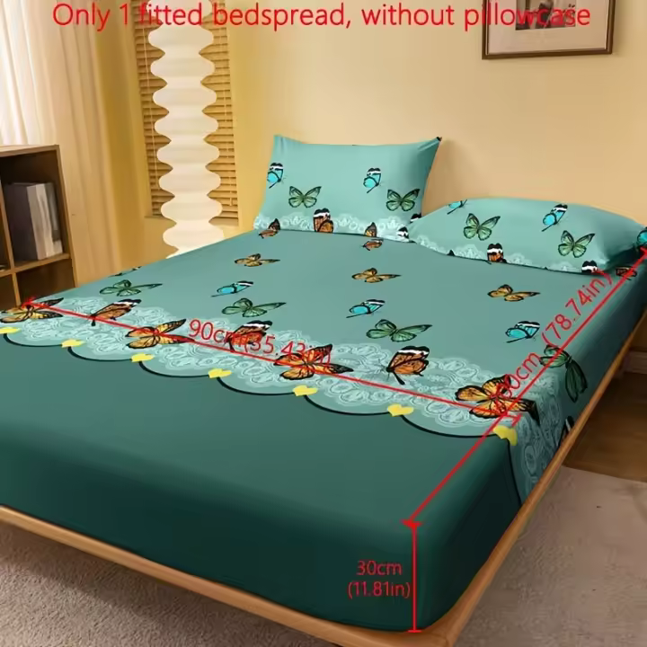 Sábana Ajustada Cepillada De 1 Pieza, Protector De Colchón Estampado De Mariposa Roja Y sin Funda De Almohada - 1